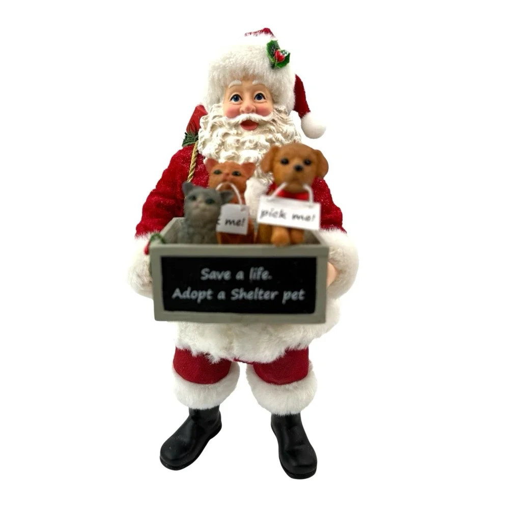 Kurt Adler Adopt-A-Pet Santa With Dog & Cats 2 PC Set 